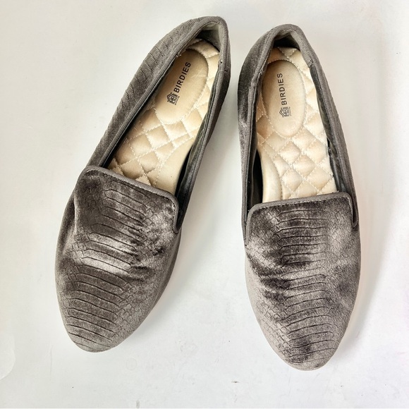 Birdies Starling Gray Velvet Snake Print Slip-On Loafers - Picture 1 of 6